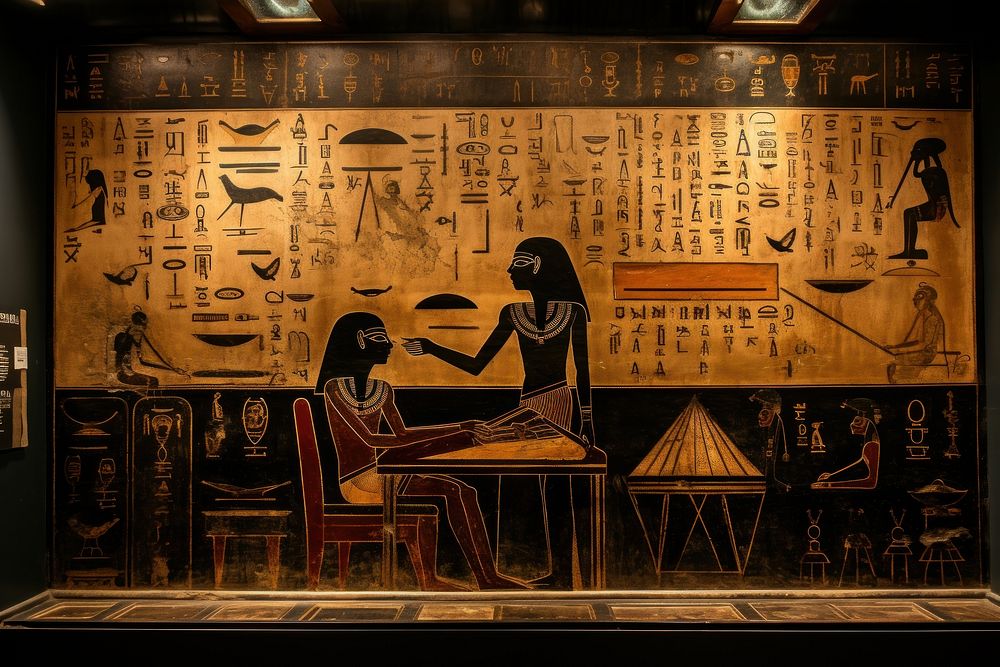 Graphic designer hieroglyphic carvings painting art representation.