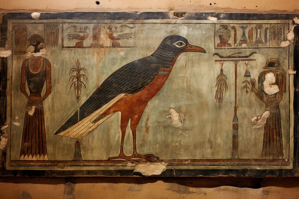 Eagle hieroglyphic carvings painting wall bird.