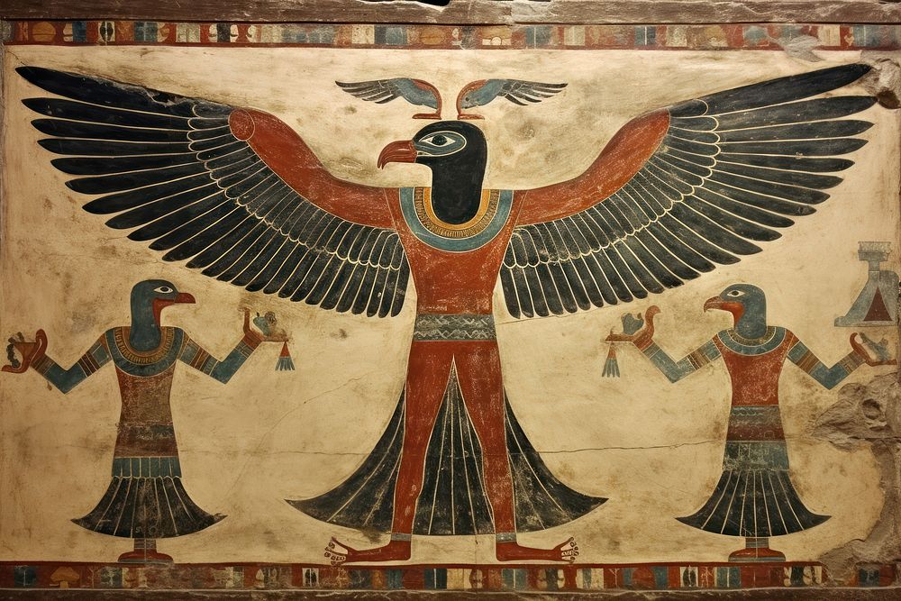 Eagle hieroglyphic carvings painting tapestry ancient.