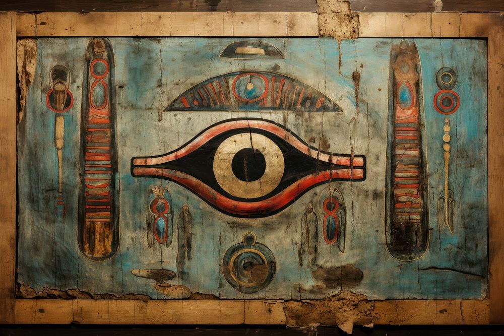 Eye hieroglyphic carvings painting wall art.