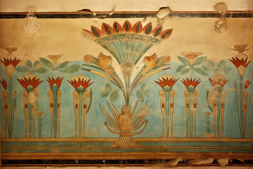 Lotus hieroglyphic carvings painting wall art.