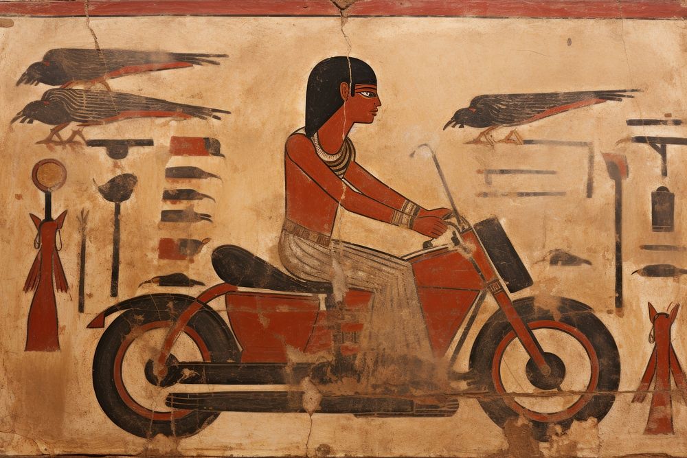 Motorcycle hieroglyphic carvings motorcycle painting ancient.