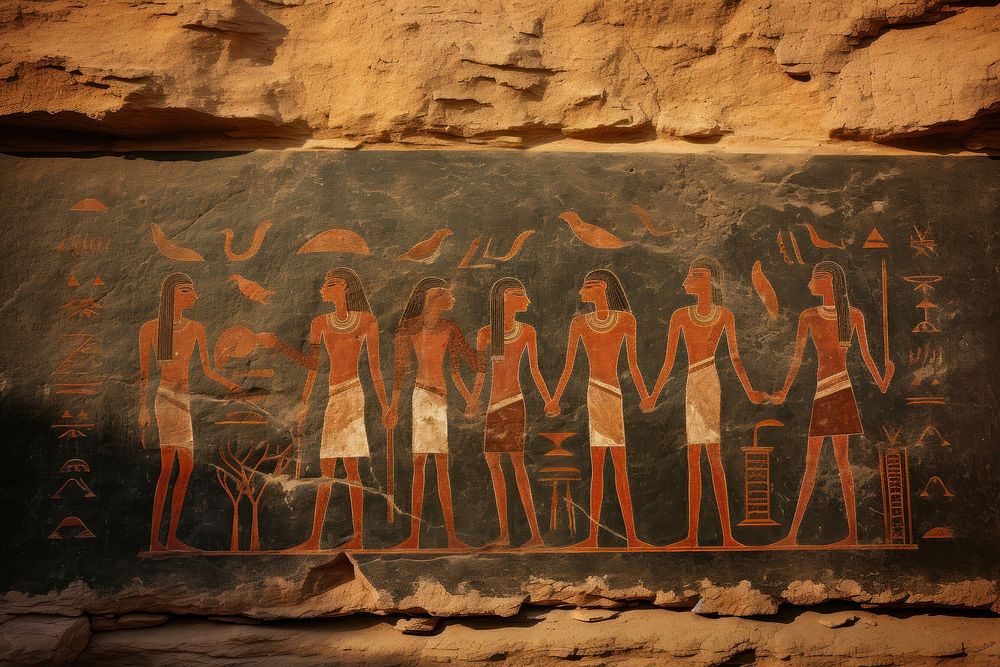 Mountain hieroglyphic carvings archaeology outdoors painting.