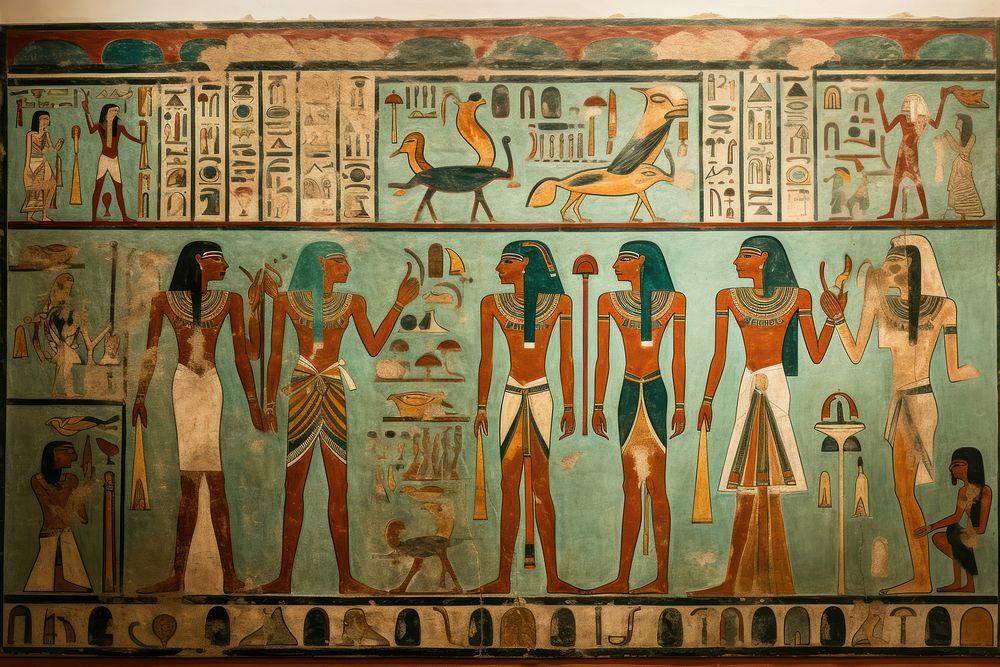 School hieroglyphic carvings painting archaeology ancient.