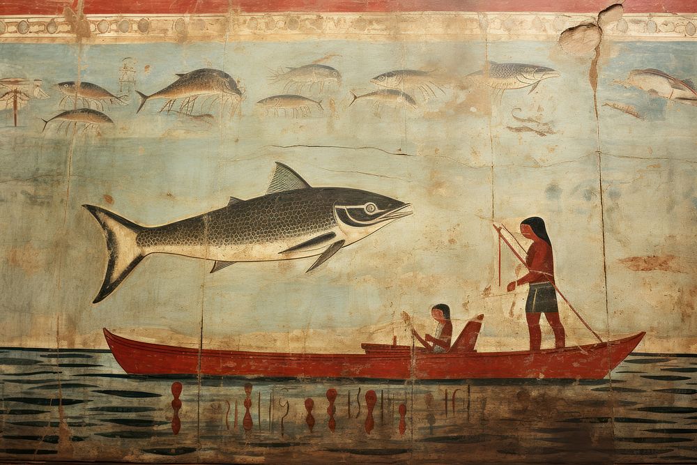 Sea hieroglyphic carvings painting vehicle animal.