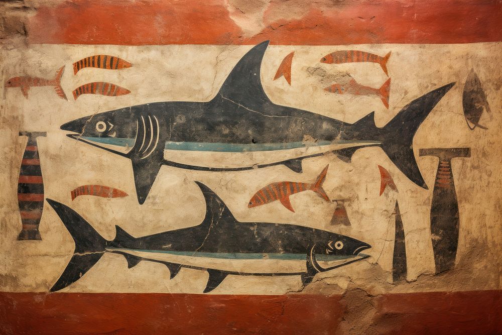 Shark hieroglyphic carvings painting shark ancient.