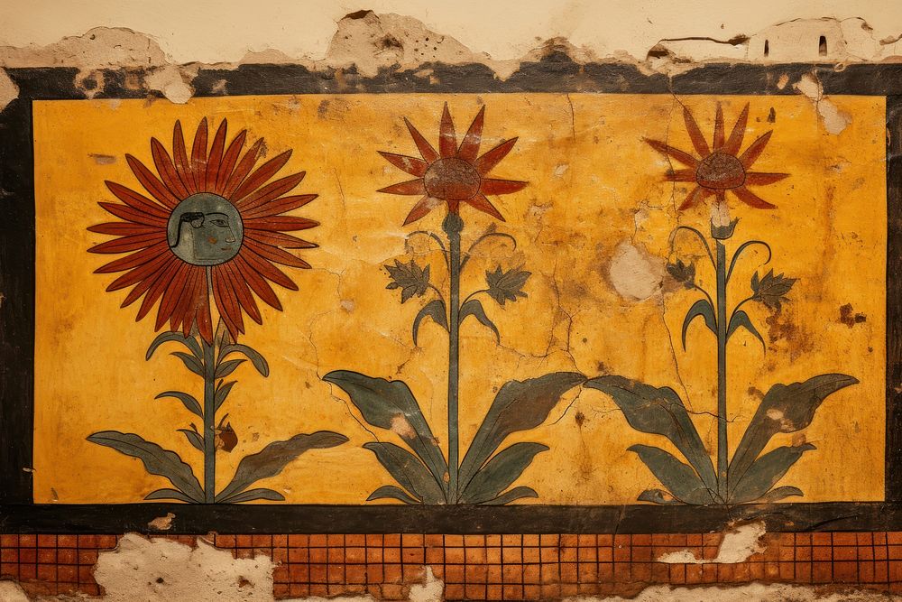 Sunflower hieroglyphic carvings painting sunflower plant.