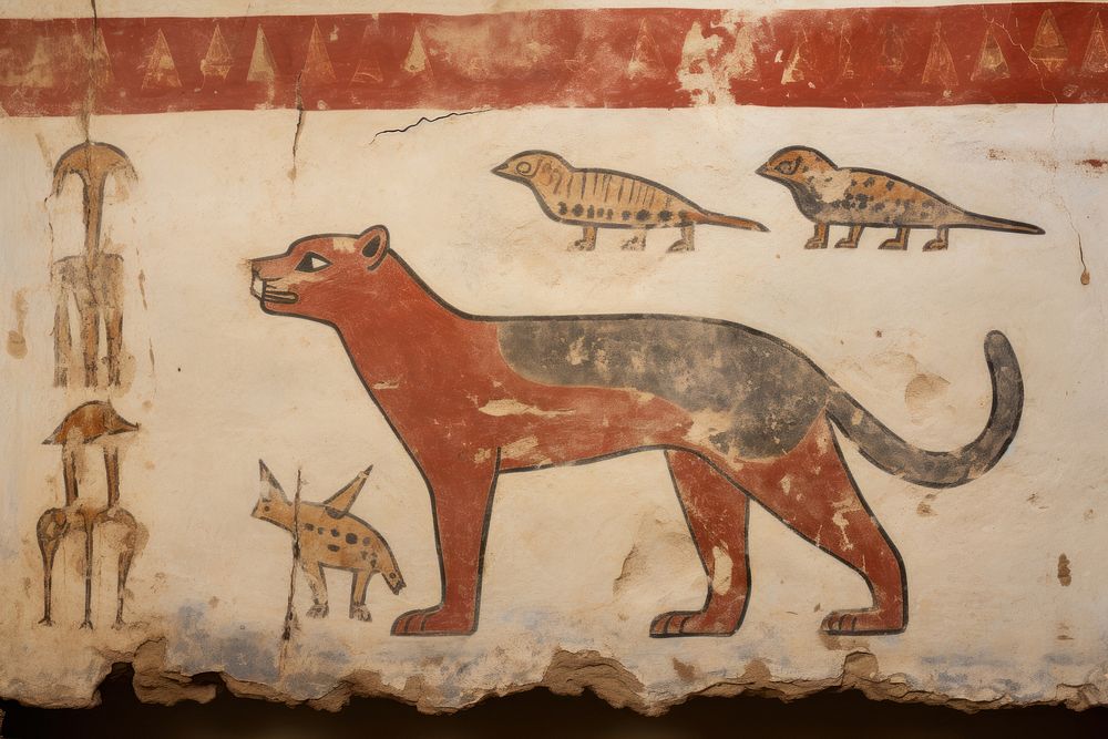 Polar bear hieroglyphic carvings painting ancient animal.