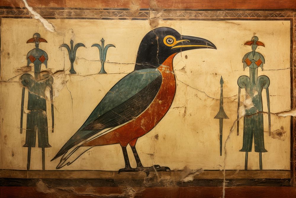 Penguin hieroglyphic carvings painting ancient animal.