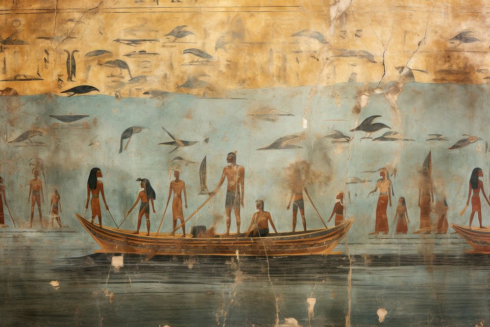 River hieroglyphic carvings painting wall art.