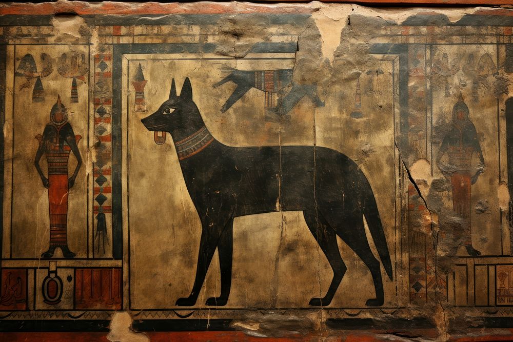 Wolf hieroglyphic carvings painting ancient animal.