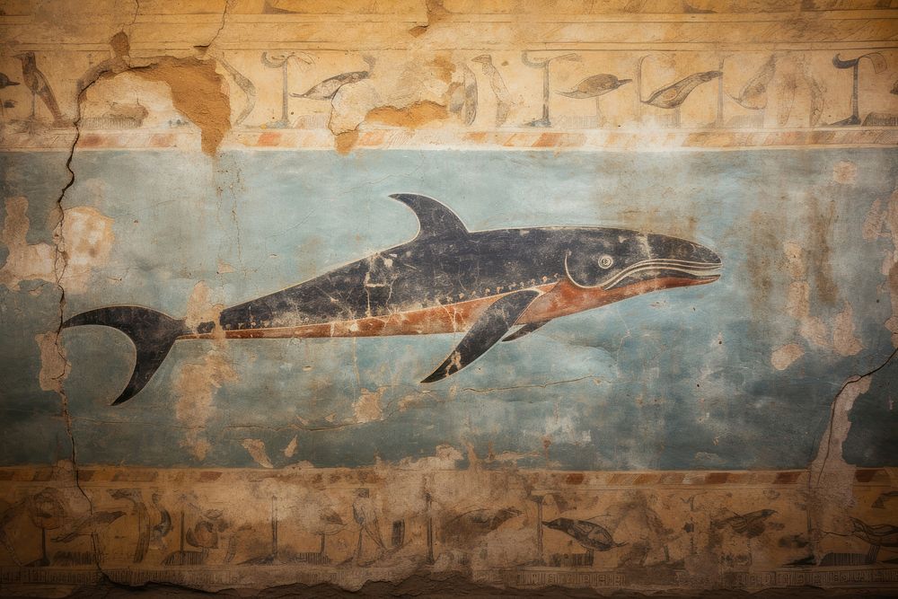 Whale hieroglyphic carvings painting ancient animal.