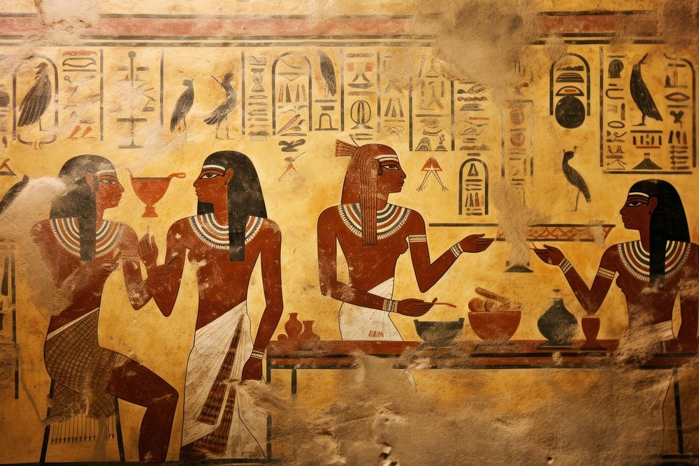 Wine hieroglyphic carvings painting archaeology ancient.
