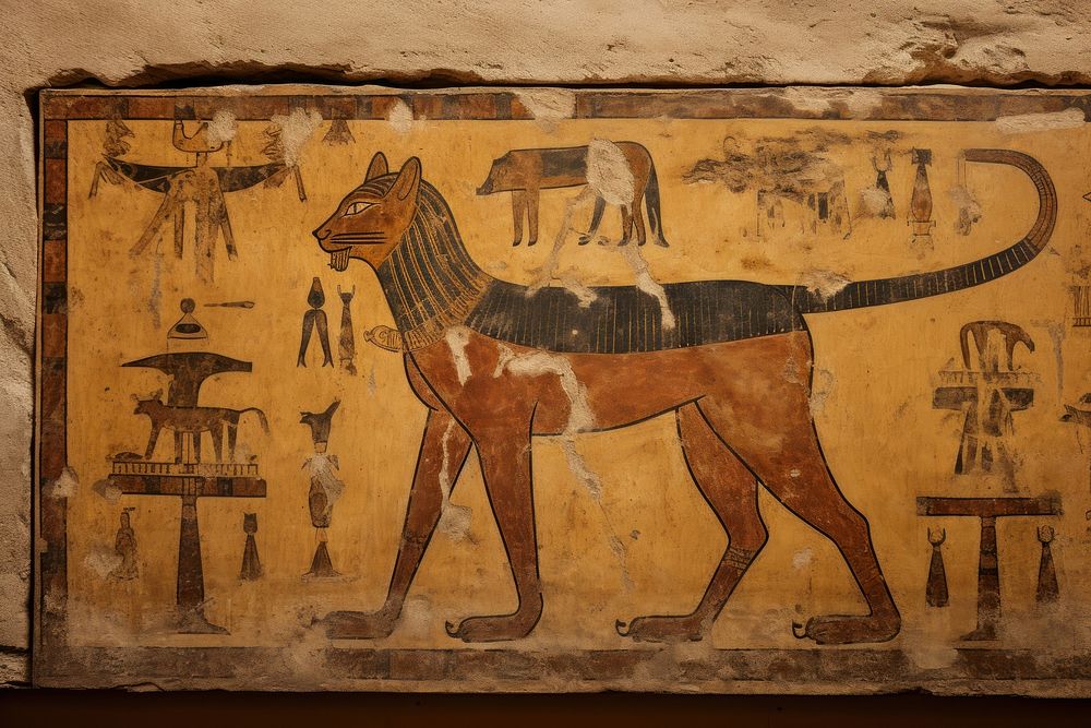 Tiger hieroglyphic carvings painting ancient animal.