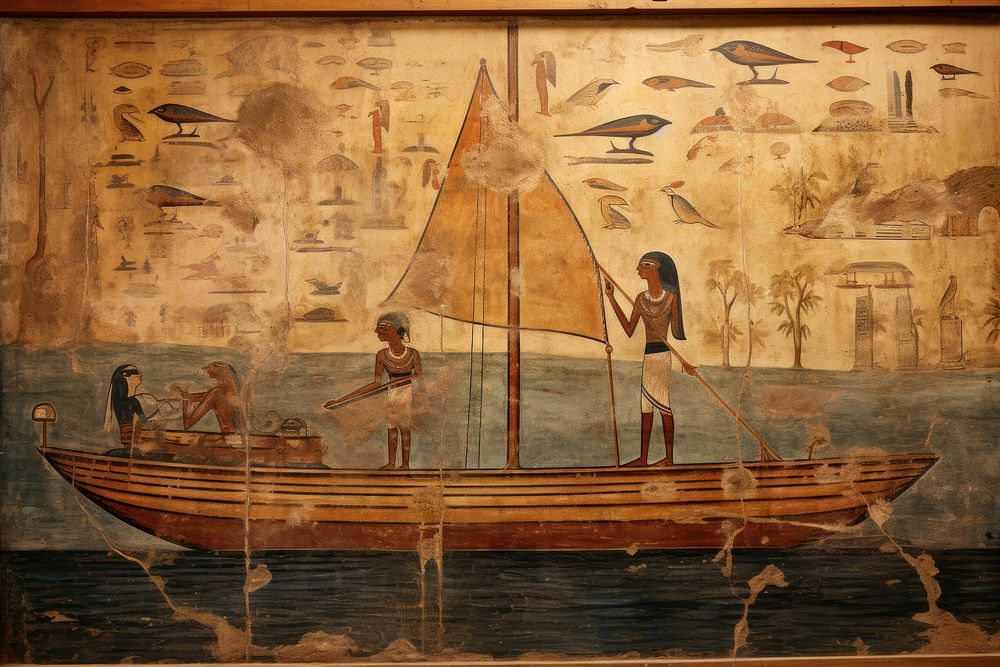 Yacht hieroglyphic carvings painting vehicle boat.
