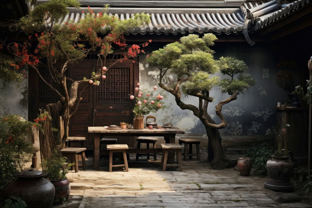 Backyard chinese Style architecture building outdoors.