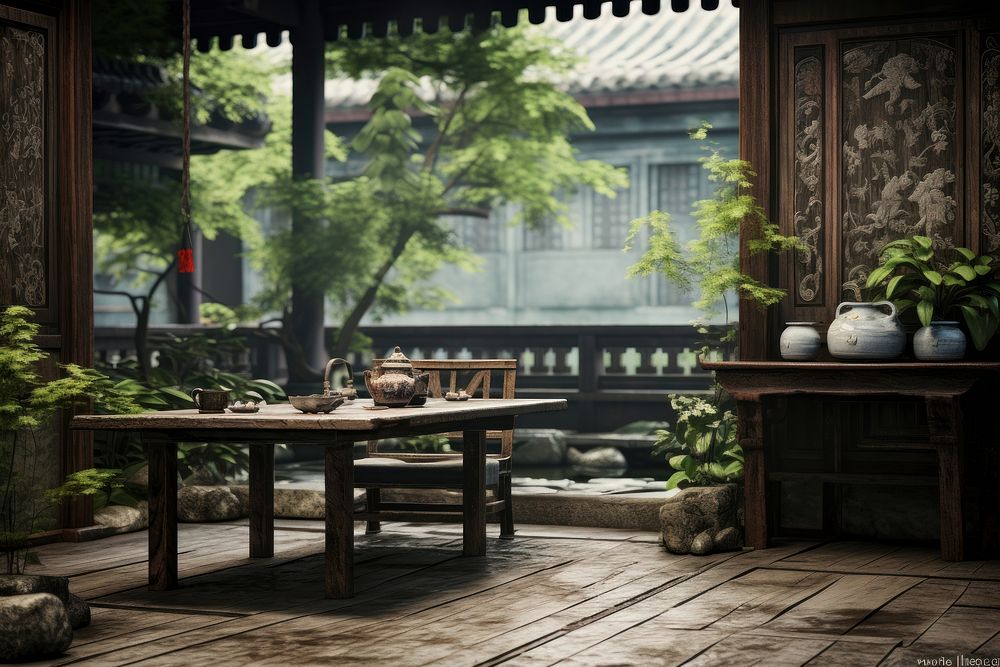 Backyard chinese Style architecture furniture building.