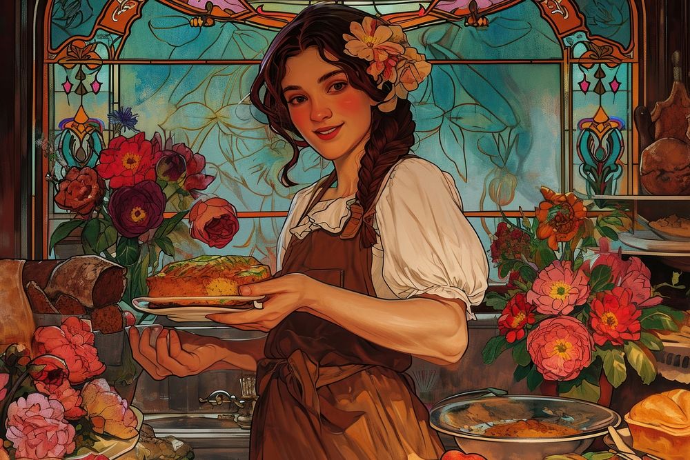 Bakery and flowers art painting | Premium Photo Illustration - rawpixel