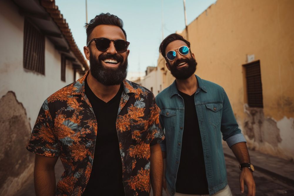 Bearded men sunglasses smiling adult. AI generated Image by rawpixel.