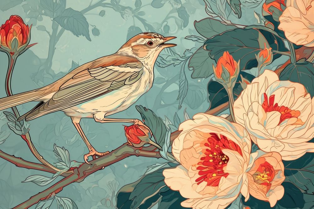 Bird and flowers bird art painting.