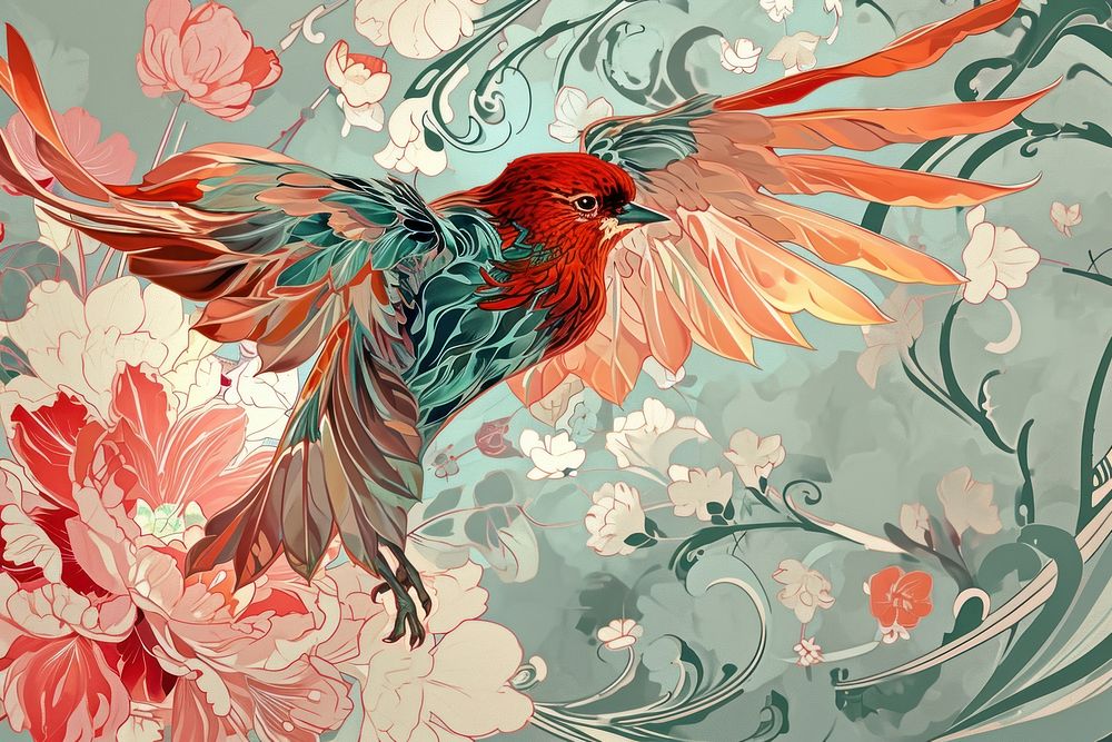 Bird and flowers bird art graphics.