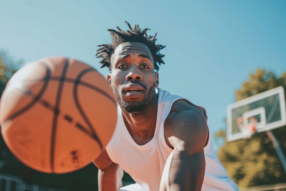 Black man basketball sports outdoors.