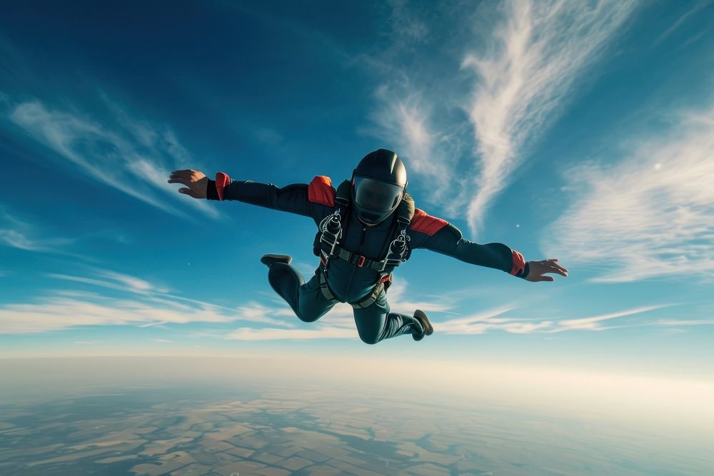 Black man adventure skydiving exhilaration.
