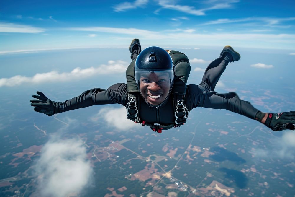 Black man recreation adventure skydiving.