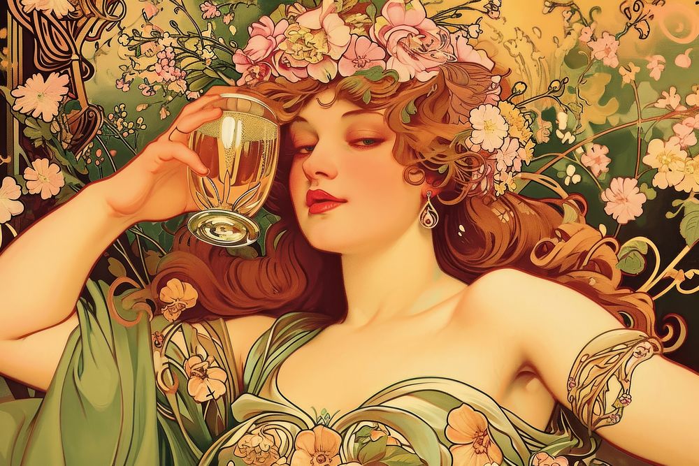 Champagne and flowers art photography painting.
