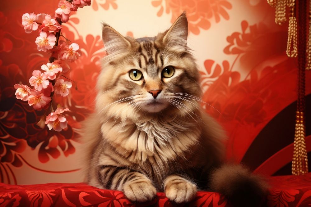 Chinese New Year style of Cat mammal animal kitten.