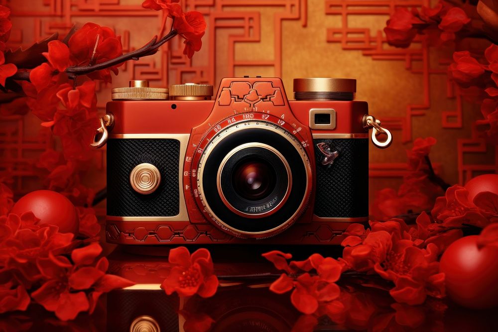 Chinese New Year style of Camera camera plant photo.