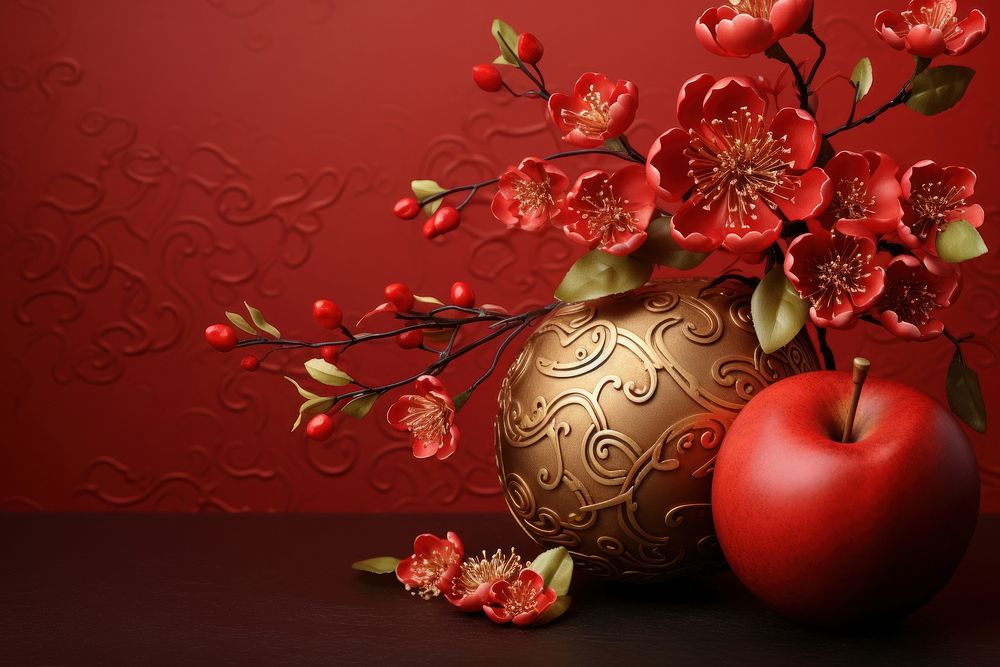 Chinese New Year style Apple Free Photo rawpixel