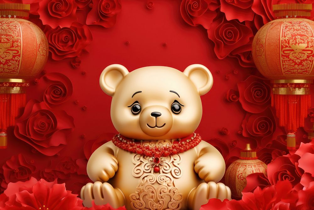 Chinese New Year style of Bear bear toy red.