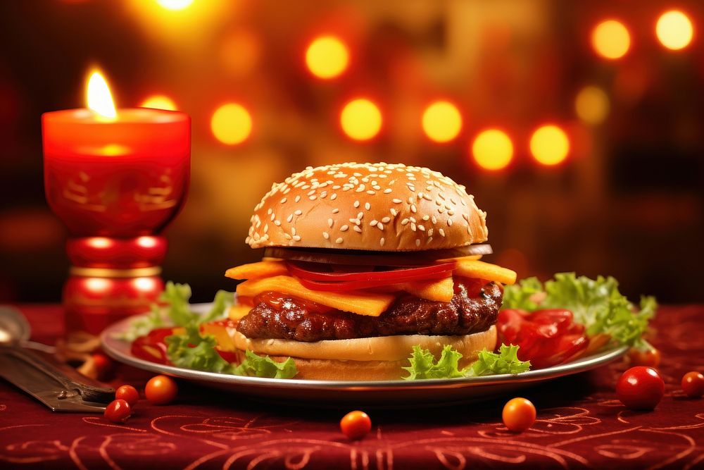 Chinese New Year style of Burger candle burger food.