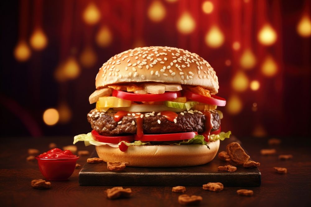 Chinese New Year style of Burger ketchup burger food.