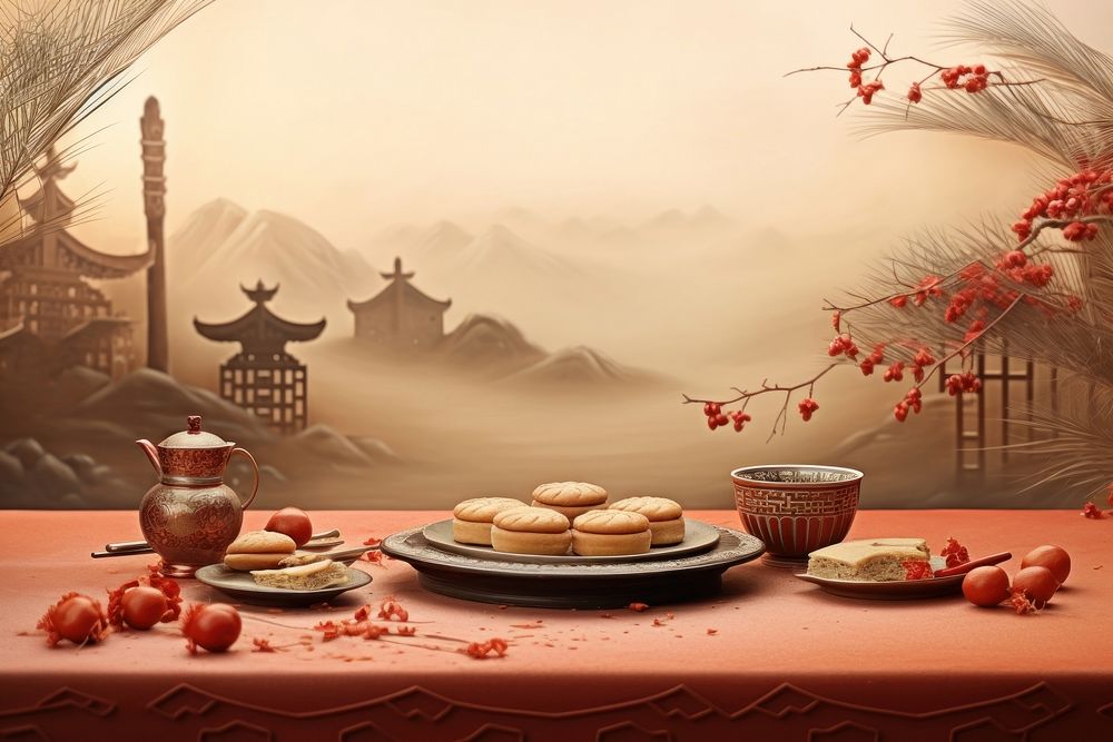Chinese New Year style of Desert table food meal.