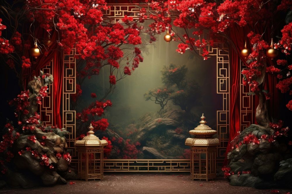 Chinese New Year style of Forest red architecture decoration.