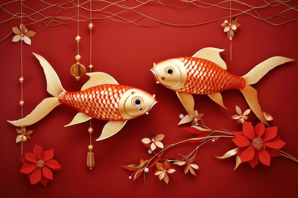 Chinese New Year style of Fish fish animal red.