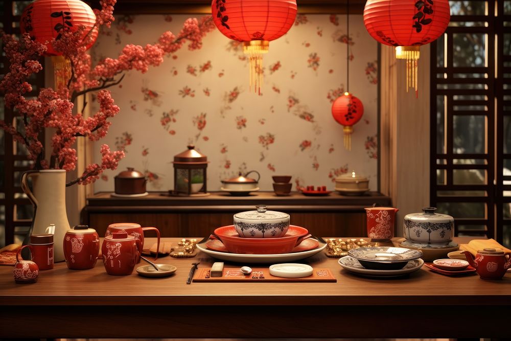 Chinese New Year style of Kitchen architecture porcelain furniture.