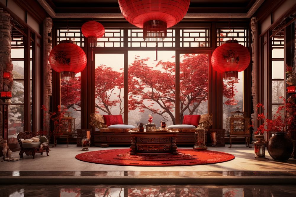 Chinese New Year style of House architecture furniture building.