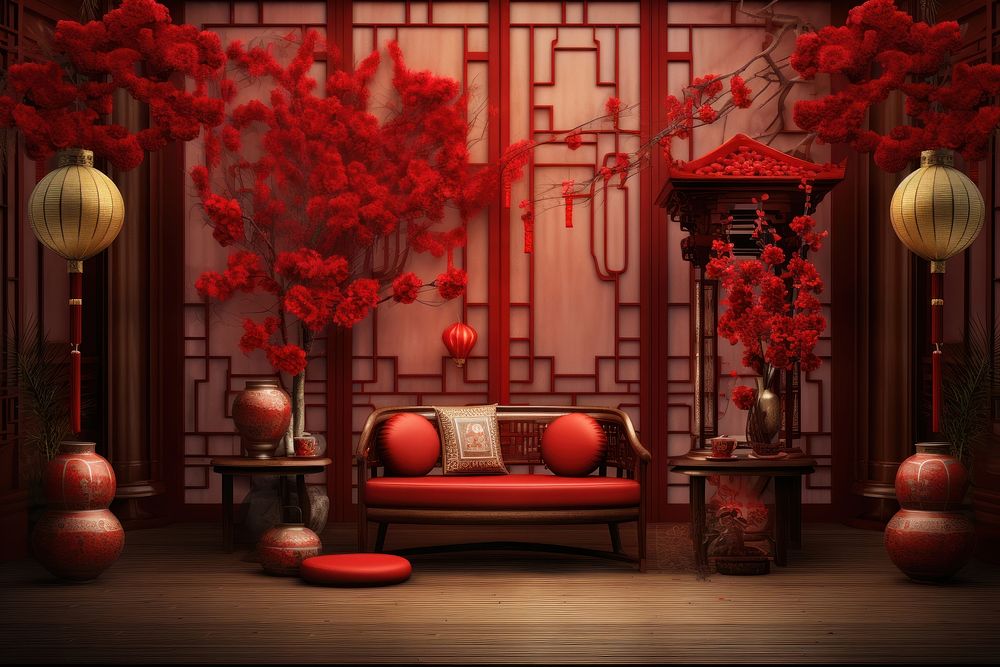 Chinese New Year style of House architecture furniture building.