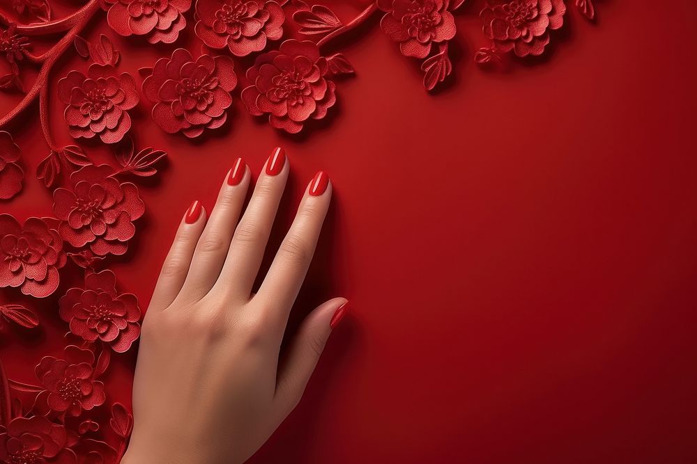 Chinese New Year style of Hand red hand fingernail.