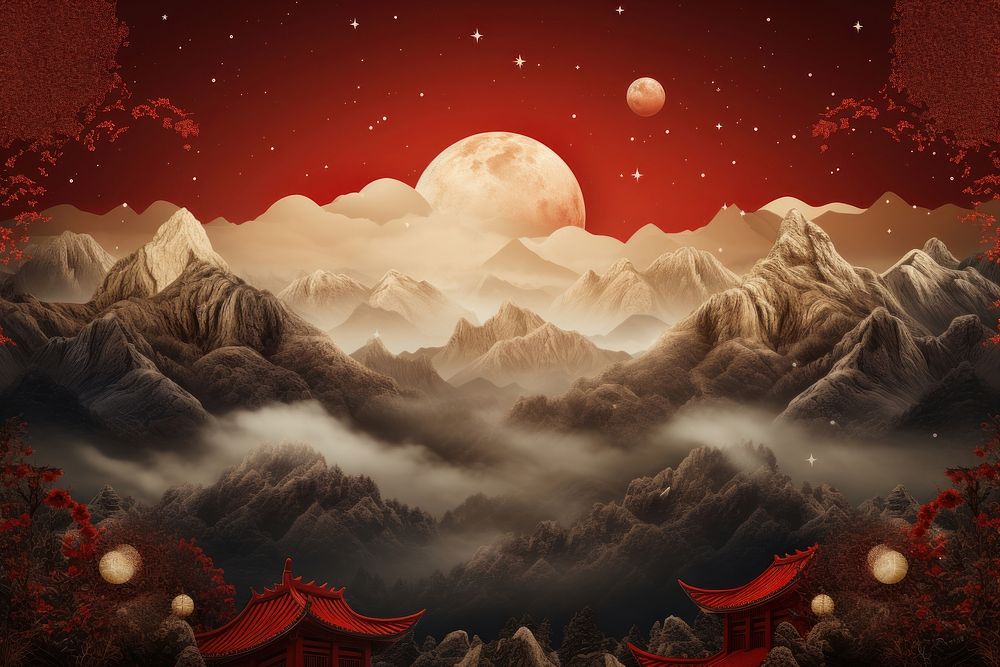 Chinese New Year style of Mountain mountain landscape astronomy.
