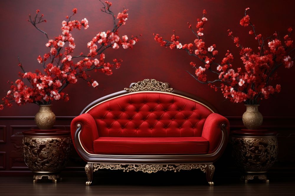 Chinese New Year style of Sofa furniture flower plant.