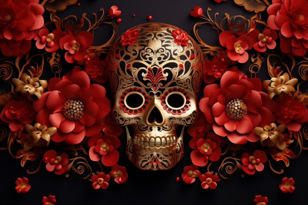 Chinese New Year style of Skull plant red celebration.