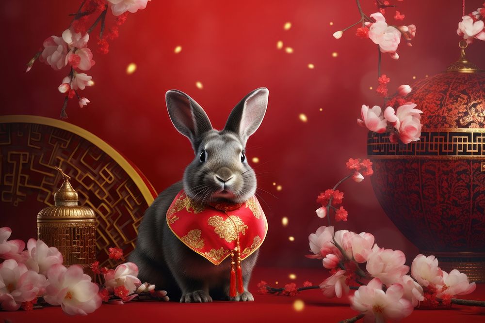 Chinese New Year style of Rabbit mammal animal flower.