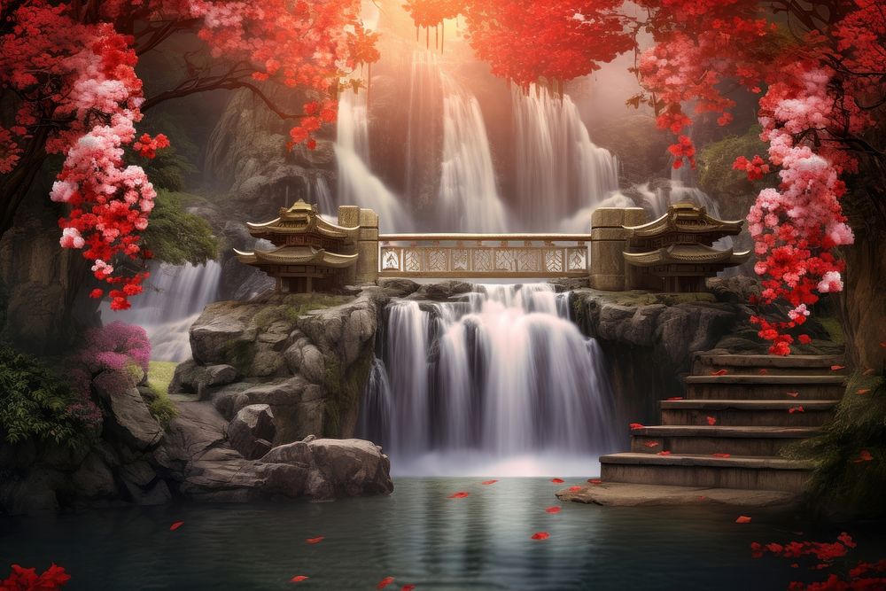 Chinese New Year style of Waterfall waterfall outdoors nature.
