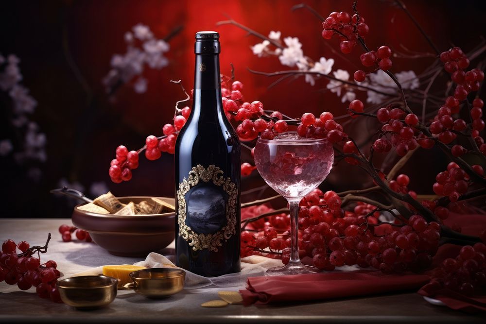 Chinese New Year style of Wine drink wine red.