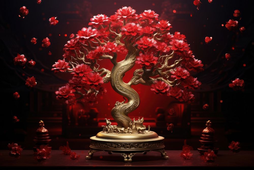 Chinese New Year style of Tree tree bonsai flower.