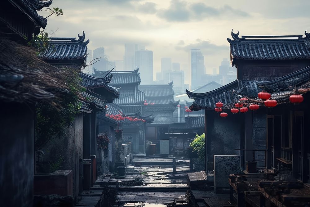 City chinese Style city architecture cityscape.